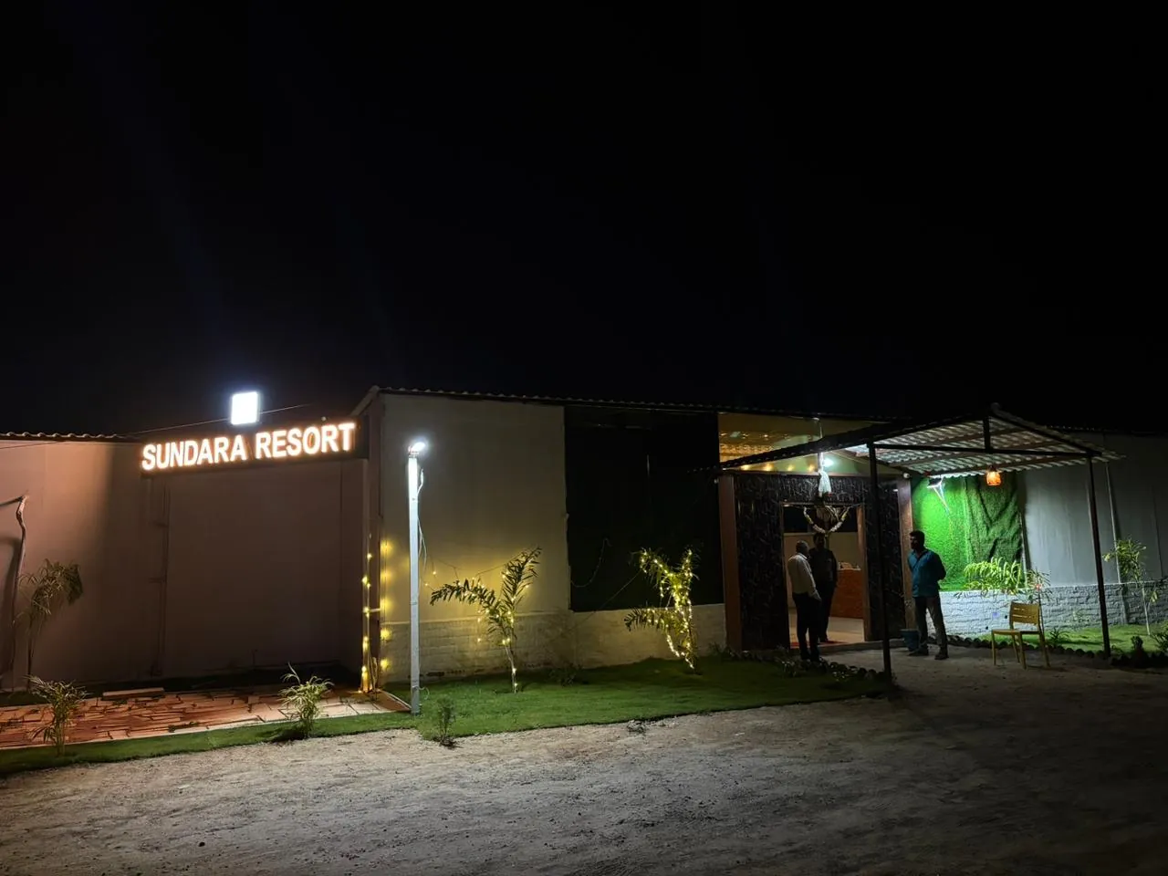 Outdoor lawn and frontage at night